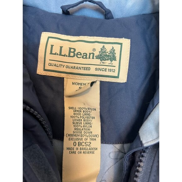 L.L. Bean Womens Down-Insulated Navy Winter Jacket With Hood & Velcro Cuffs Size - Picture 4 of 6